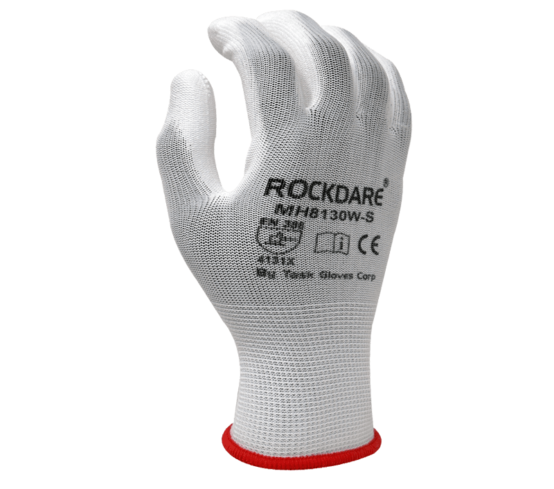 Task Gloves 13 Gauge White Polyester shell, White Polyurethane palm coated (Pack of 12)