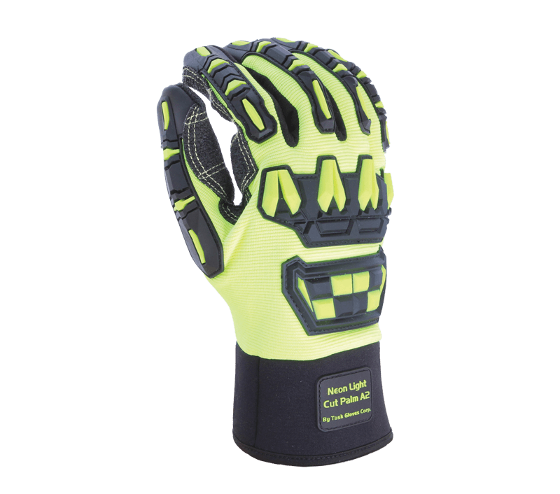 Task Gloves Synthetic Leather Palm, Double Armortex on palm, Hi-Vis Yellow spandex back, Neoprene cuff with ID pad, TPR back (Pack of 12)