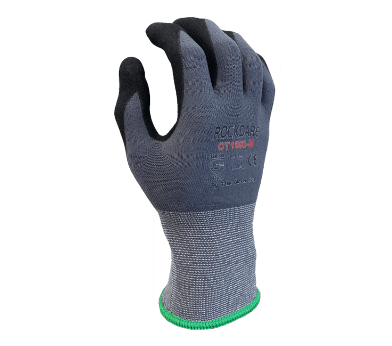 Task Gloves 15 Gauge Gray Nylon shell, Black Micro-Foam Nitrile Palm coated (Pack of 12)