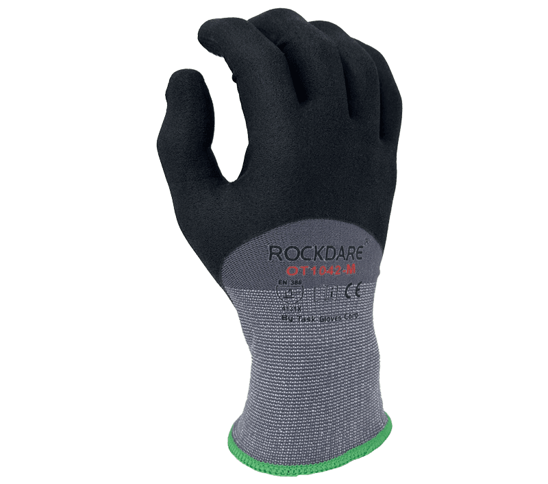 Task Gloves 15 Gauge Gray Nylon shell, Black Micro-Foam Nitrile 3/4 coated with Nitrile dots (Pack of 12)