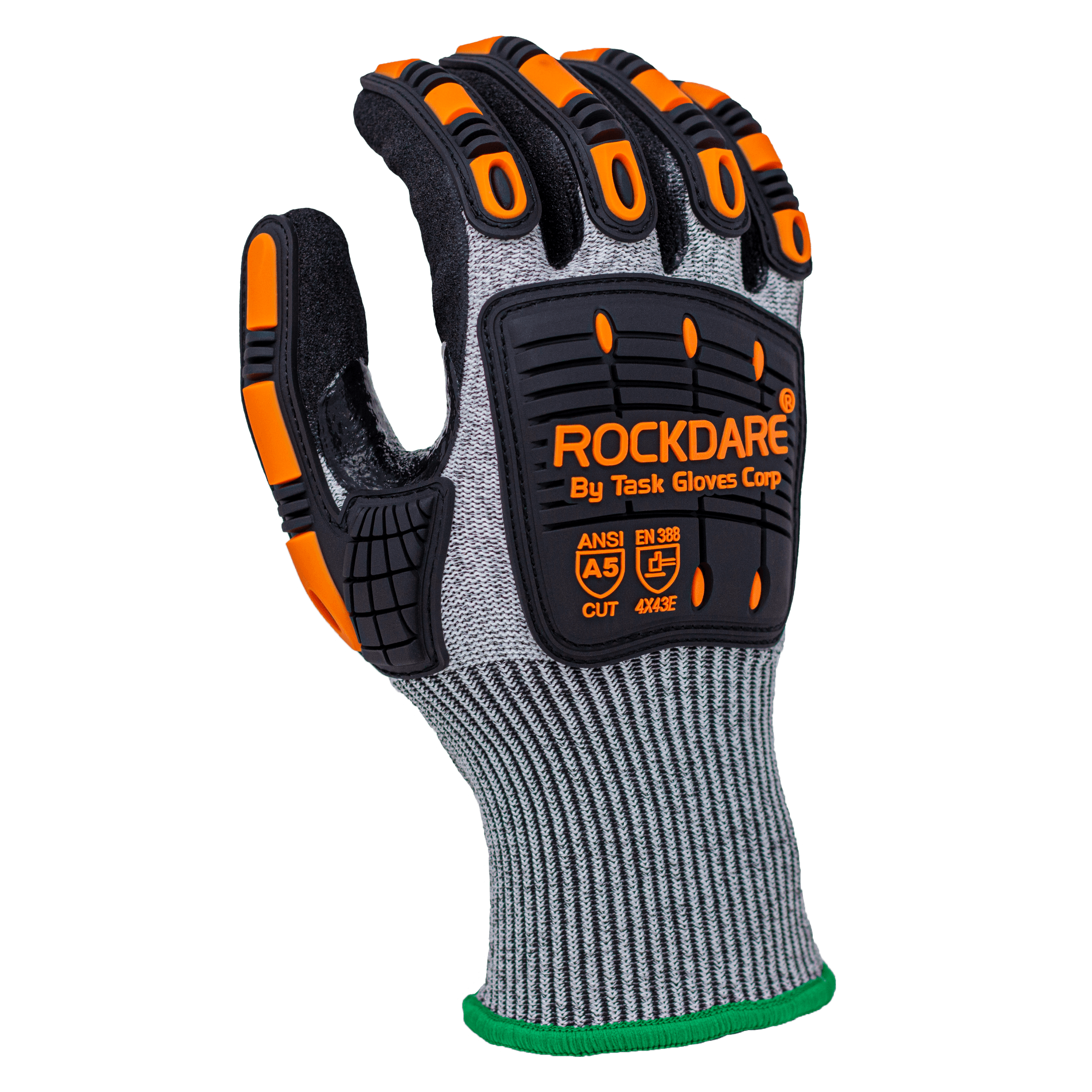 Task Gloves 13 Gauge HDPE shell, Double Dipped, Sandy Nitrile palm coated, TPR back, ANSI Cut A5 (Pack of 12)