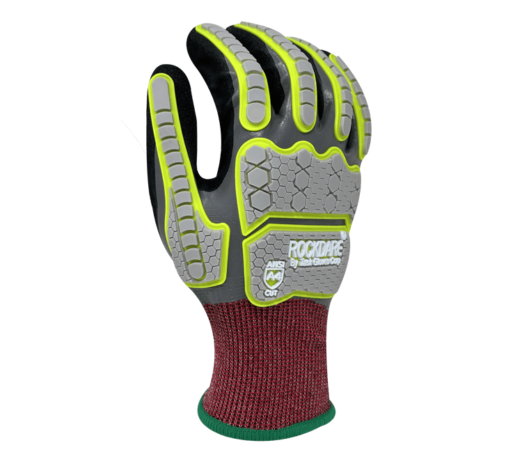 Task Gloves RockDare Fully coated Gray Smooth Nitrile, Black Sandy Foam Nitrile palm, Gray/Green TPR back, 18 Gauge Falstone shell, ANSI Cut A4, Touchscreen compatible (Pack of 12)