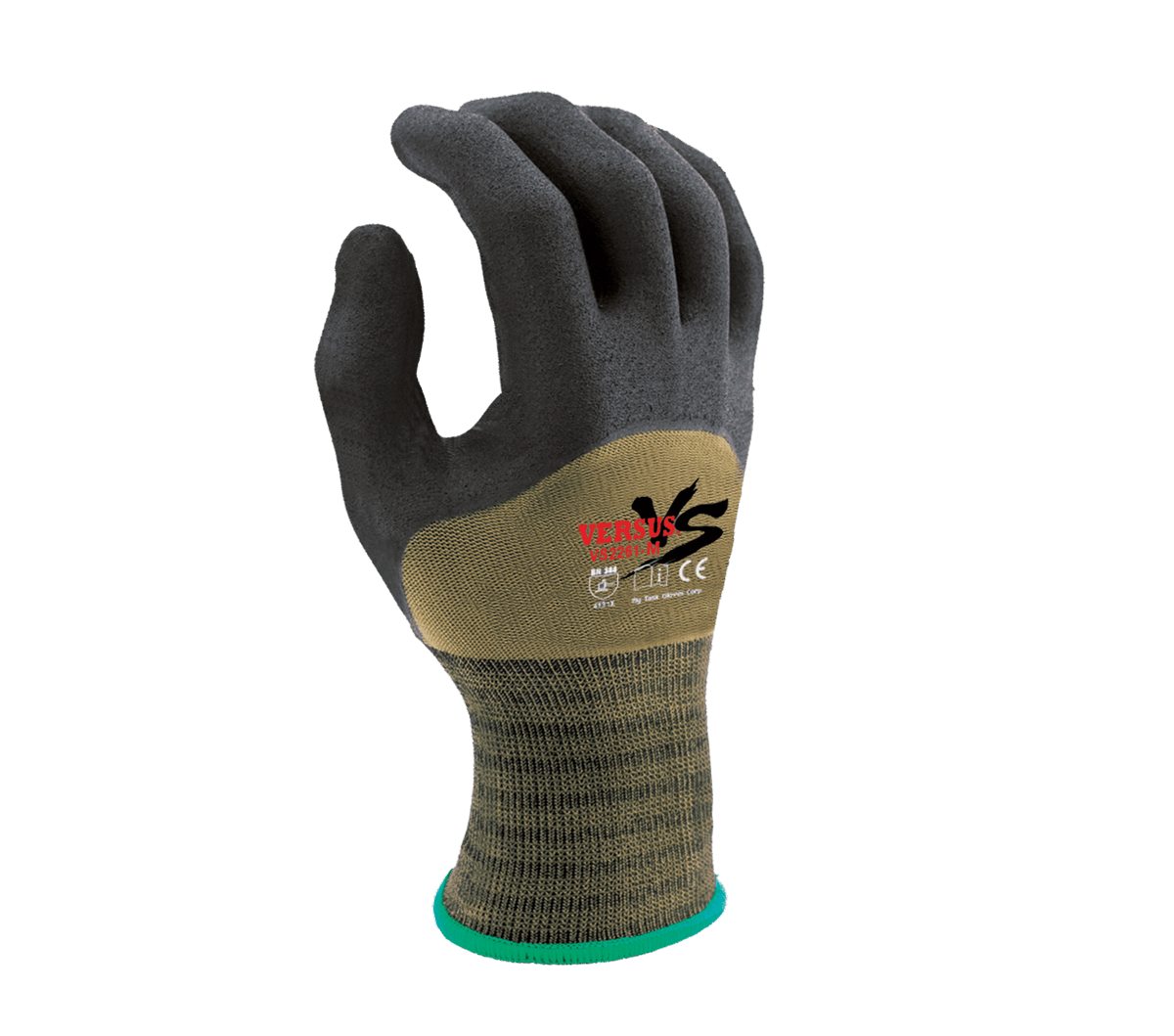 Task Gloves VERSUS 15 Gauge Camo Green Hi-Elasticity Nylon shell, Black Micro-Foam Nitrile 3/4 coated (Pack of 12)