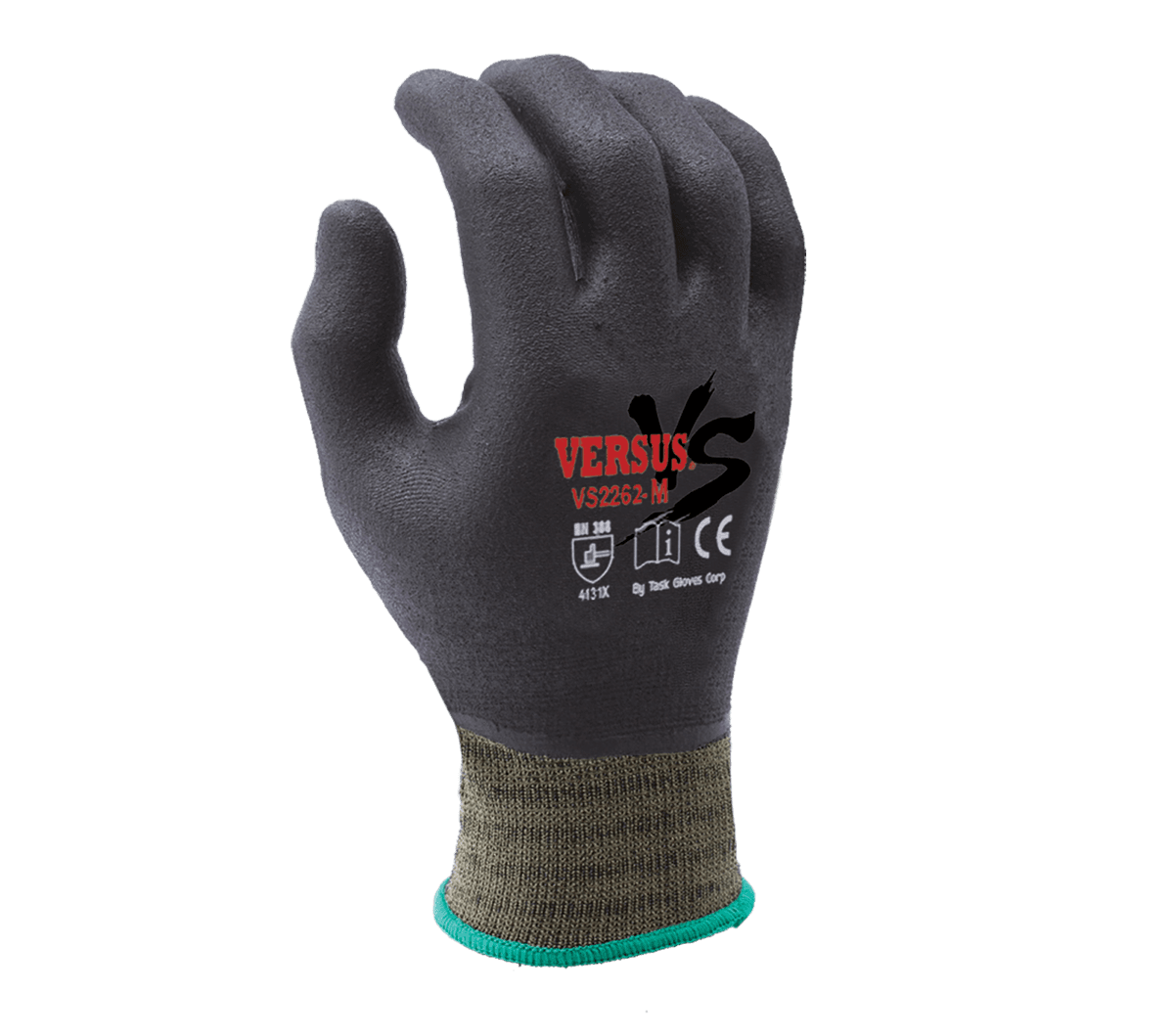 Task Gloves VERSUS 15 Gauge Camo Green Hi-Elasticity Nylon shell, Black Micro-Foam Nitrile Fully coated (Pack of 12)