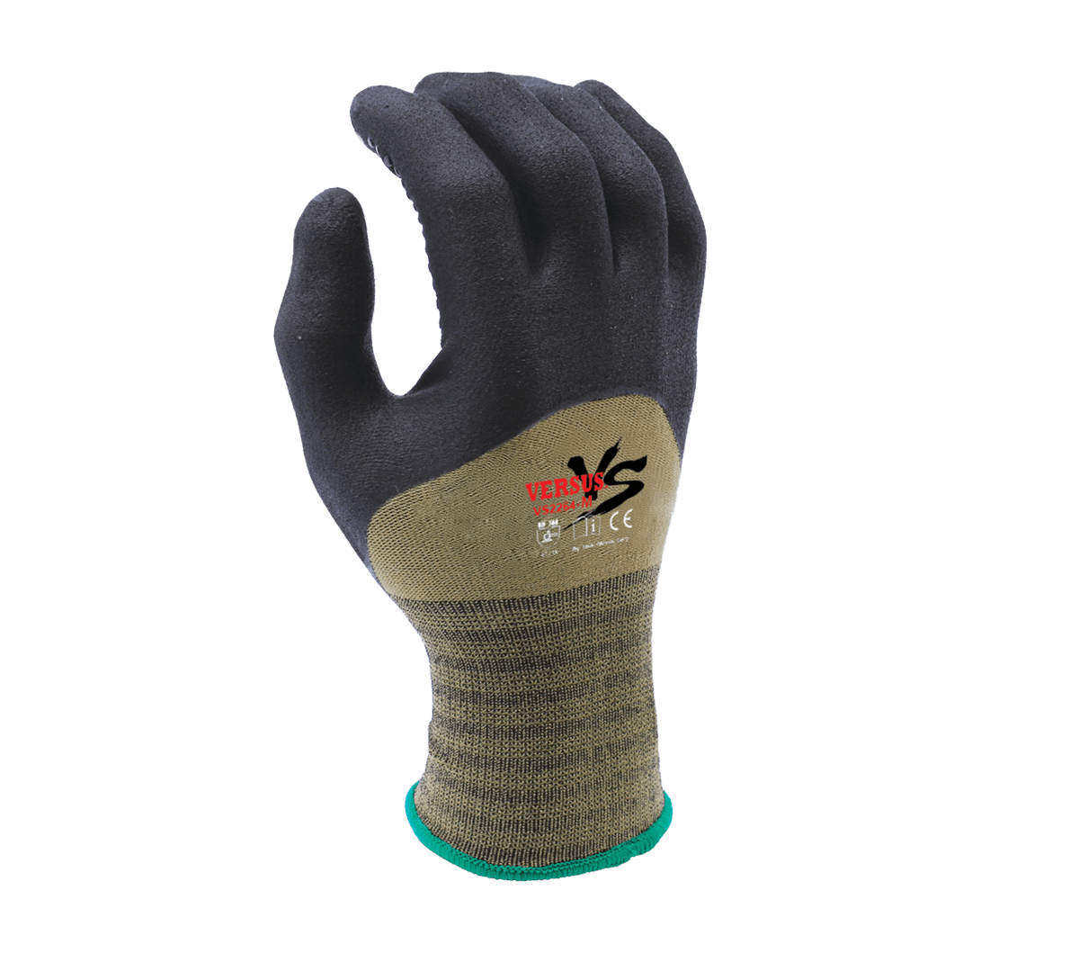 Task Gloves VERSUS 15 Gauge Camo Green Hi-Elasticity Nylon shell, Black Micro-Foam Nitrile 3/4 coated with Nitrile dots (Pack of 12)