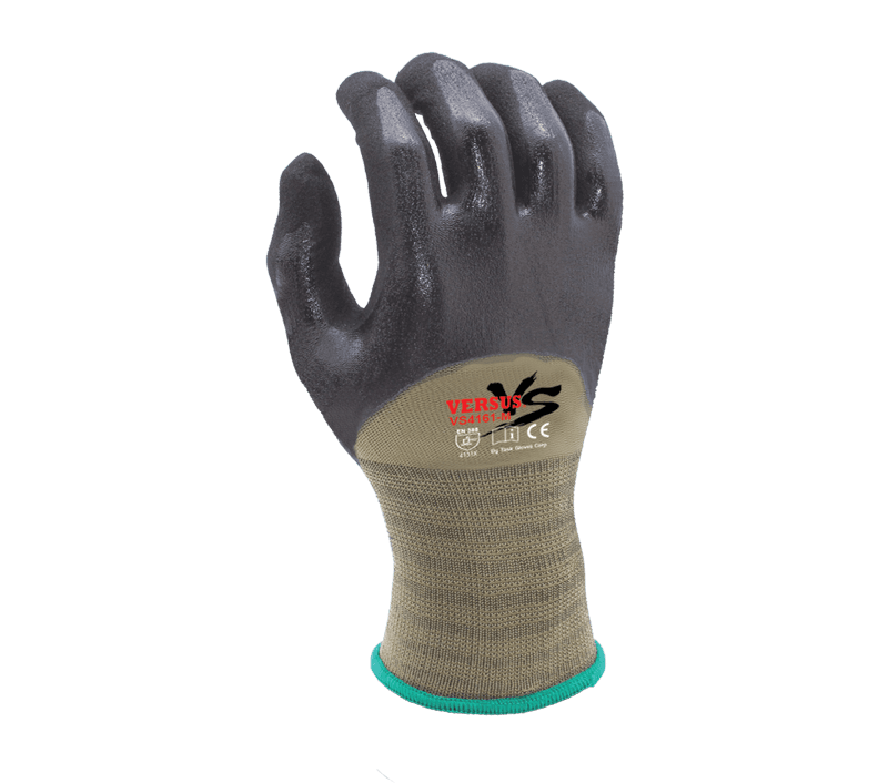 Task Gloves VERSUS 15 Gauge Camo Green Hi-Elasticity Nylon shell, Black RevoTek 3/4 coated, Double dipped (Pack of 12)