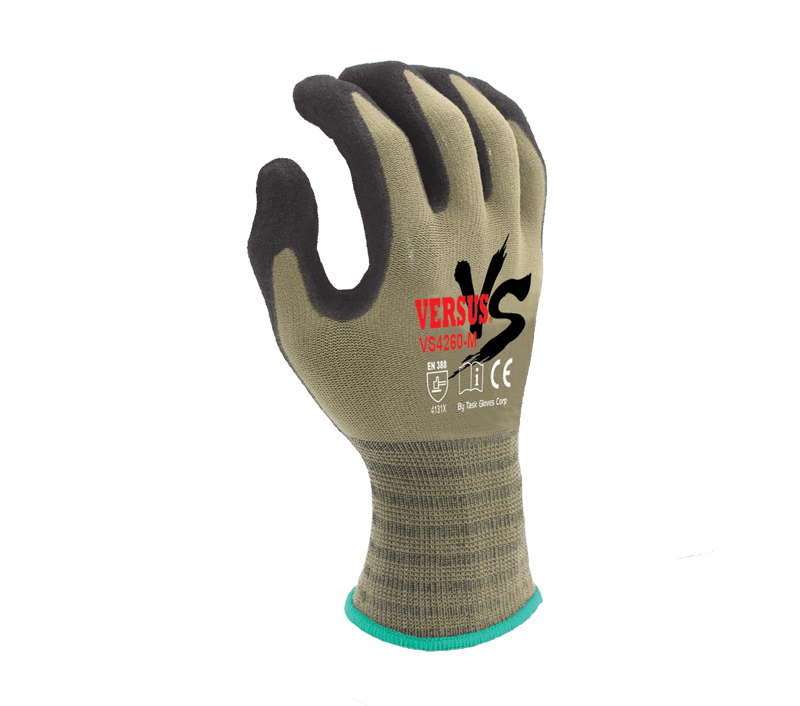 Task Gloves VERSUS 15 Gauge Camo Green Hi-Elasticity Nylon shell, Black RevoTek Palm coated, Double dipped (Pack of 12)