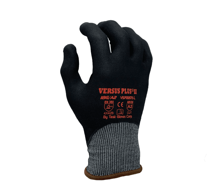 Task Gloves Versus Plus 18 Gauge Blue Turnbull shell, Black Micro-Foam Nitrile Fully coated, ANSI Cut A2 (Pack of 12)