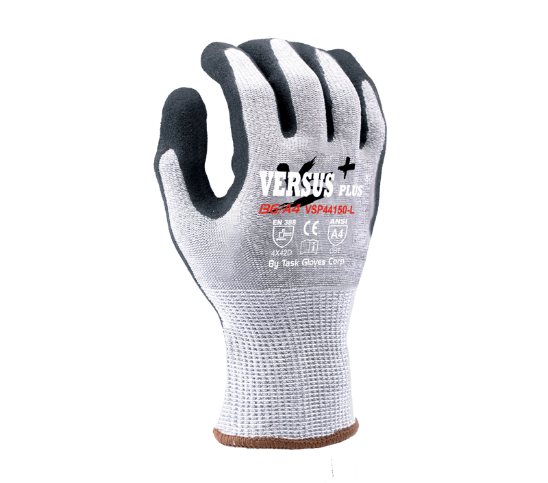 Task Gloves Versus Plus 13 Gauge Gray Turnbull yarn, Black RevoTek Palm coated, ANSI Cut A4 (Pack of 12)