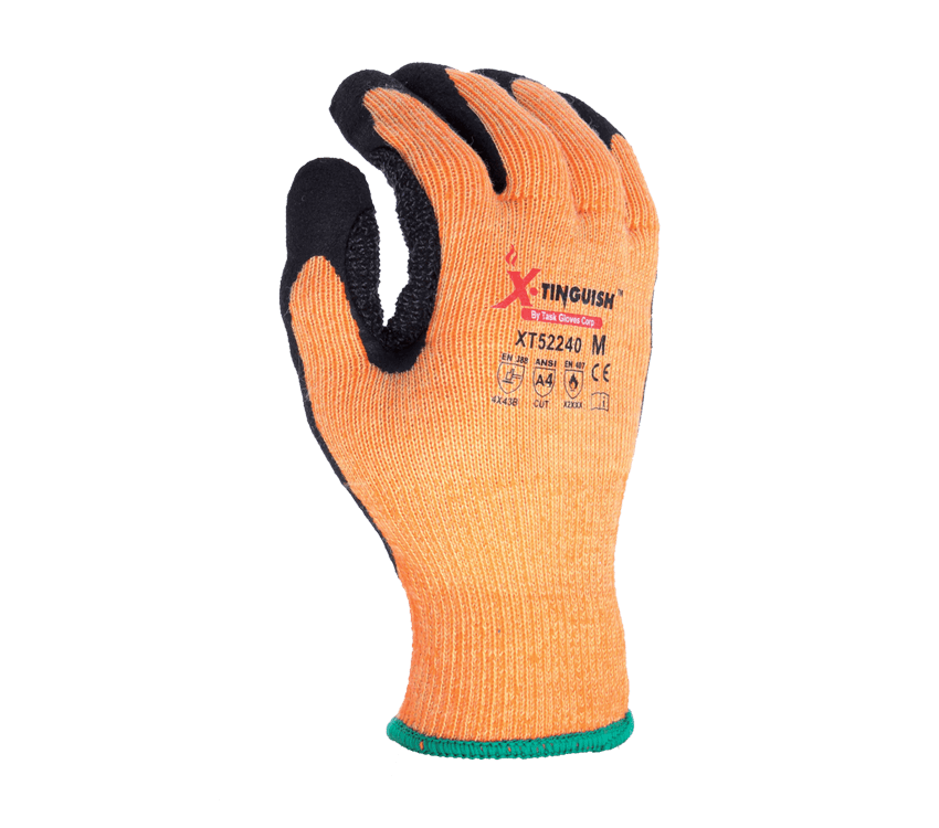 Task Gloves XTinguish 10 Gauge Aramid shell, Polyester terry cloth inner lined, Black Sandy Nitrile palm coated with Nitrile dots, ANSI Cut A4 (Pack of 12)