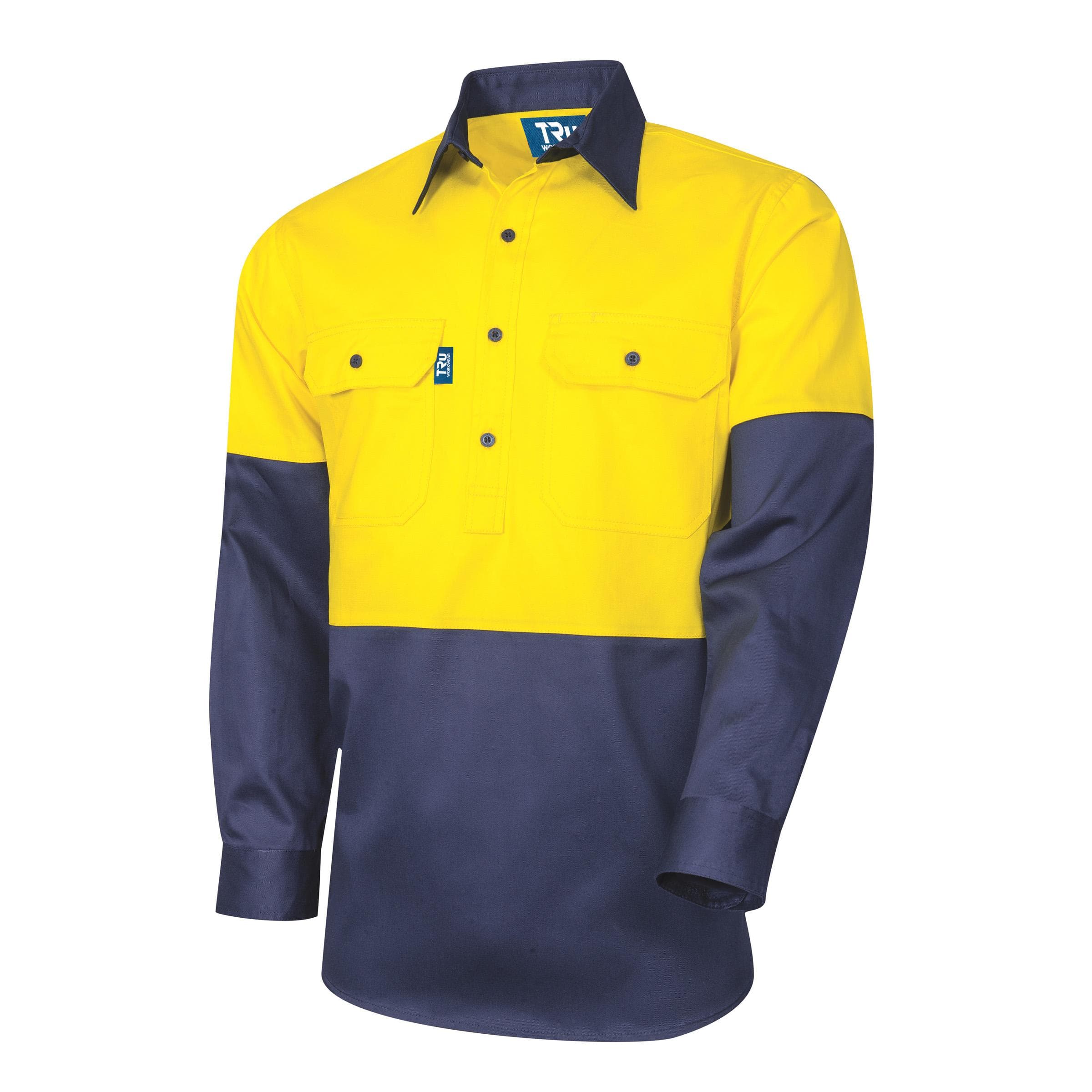 TRu Workwear Shirt 190gsm Closed Front L/S Two Tone Cotton Drill (Yellow/Navy)
