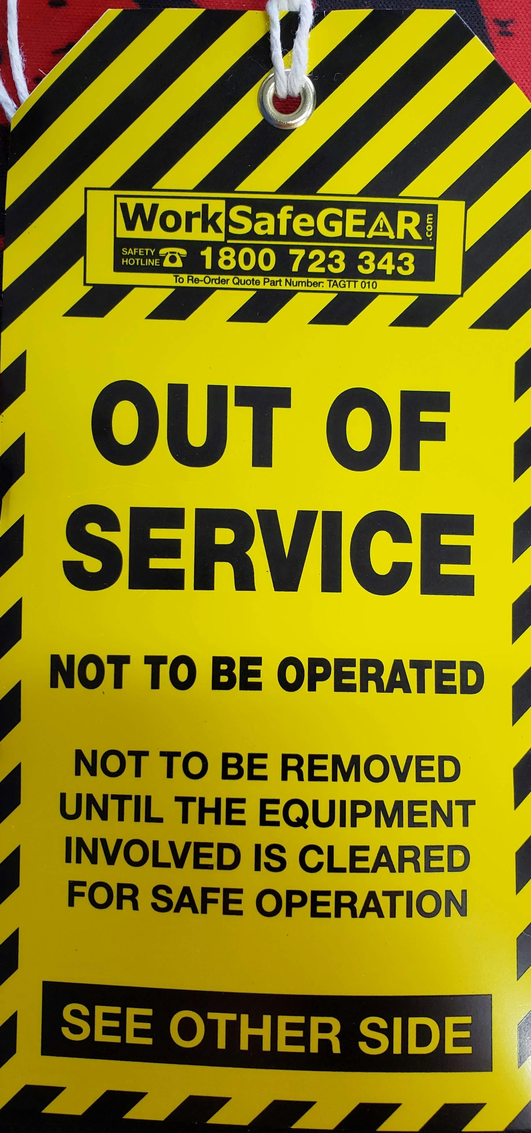 WorkSafeGear Out Of Service Tags - TAGTT 010 Out of Service Pk100