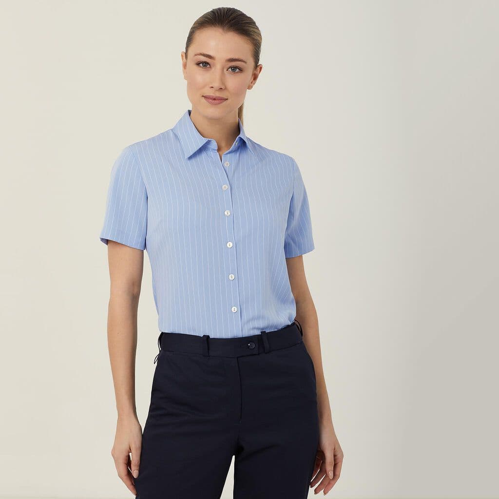 NNT Short Sleeve Action Back Shirt CAT48E (Blue/White/Str)