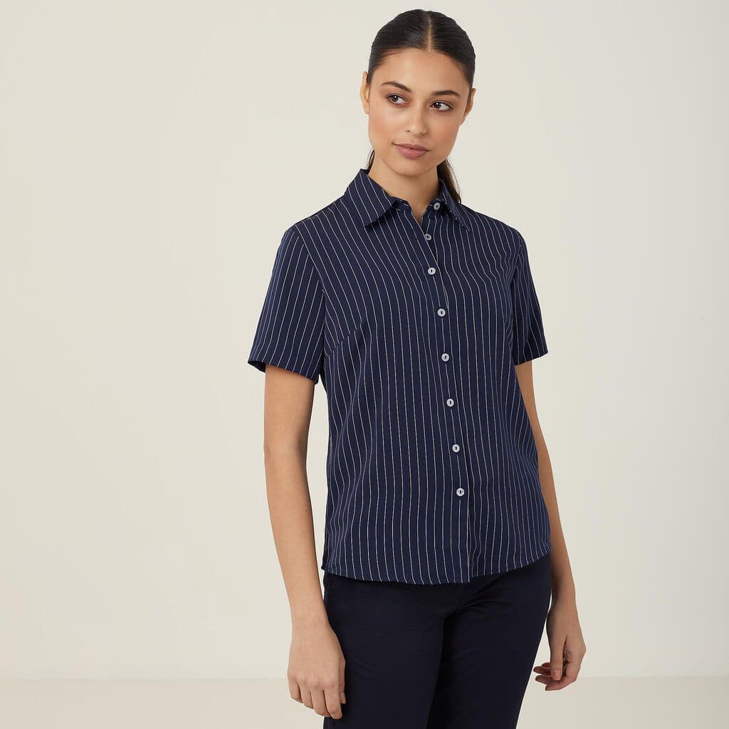 NNT Short Sleeve Action Back Shirt CAT48E (Stripe/Navy/White)