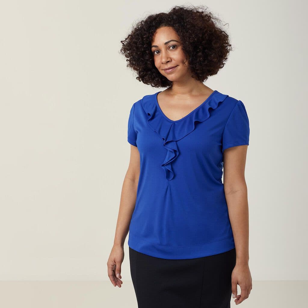 NNT Cap Sleeve Ruffle Neck T-Top CAT48H (Cobalt)