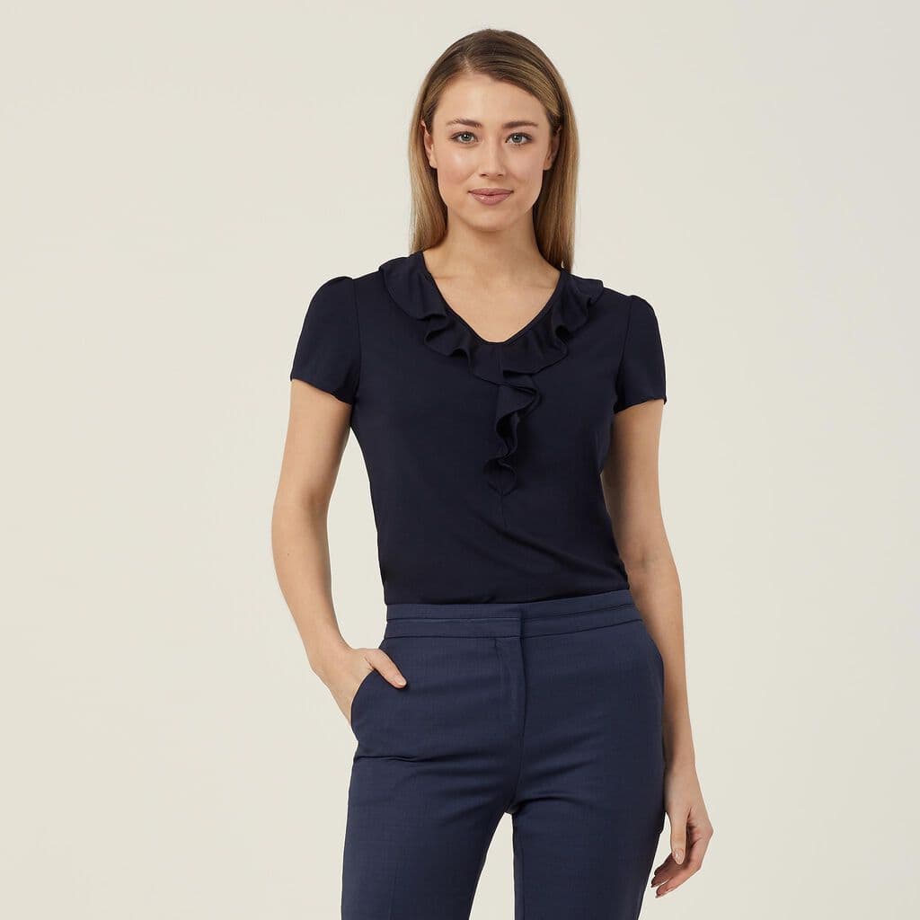 NNT Cap Sleeve Ruffle Neck T-Top CAT48H (Dark Navy)