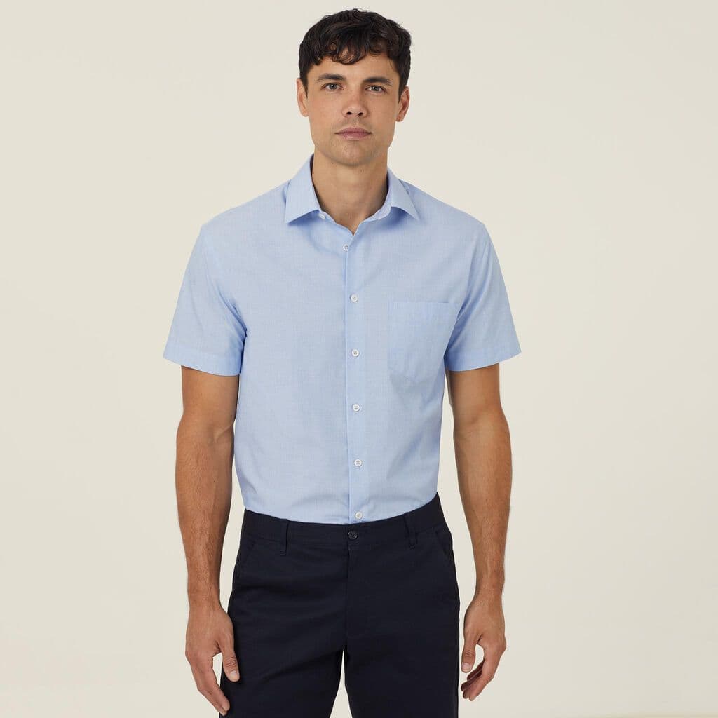 NNT Textured Mens Short Sleeve Shirt CATJB7 (Blue)