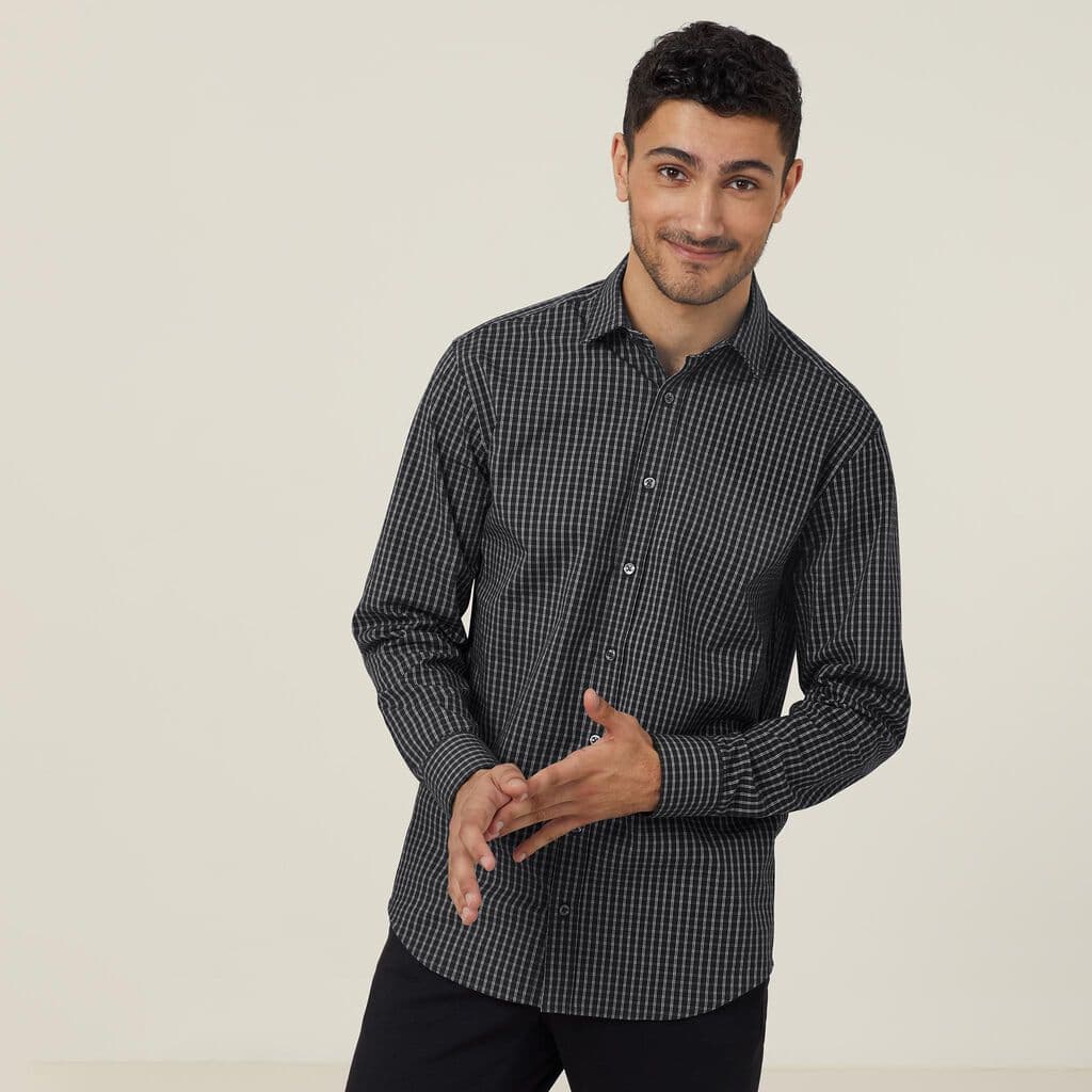 NNT Fine Check Avignon Long Sleeve Shirt CATJDE (Black/White)
