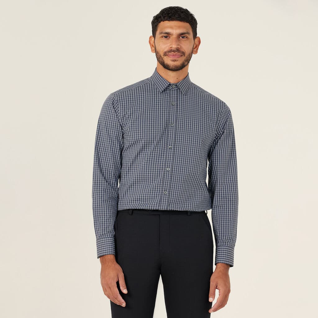 NNT Fine Check Avignon Long Sleeve Shirt CATJDE (Charcoal)