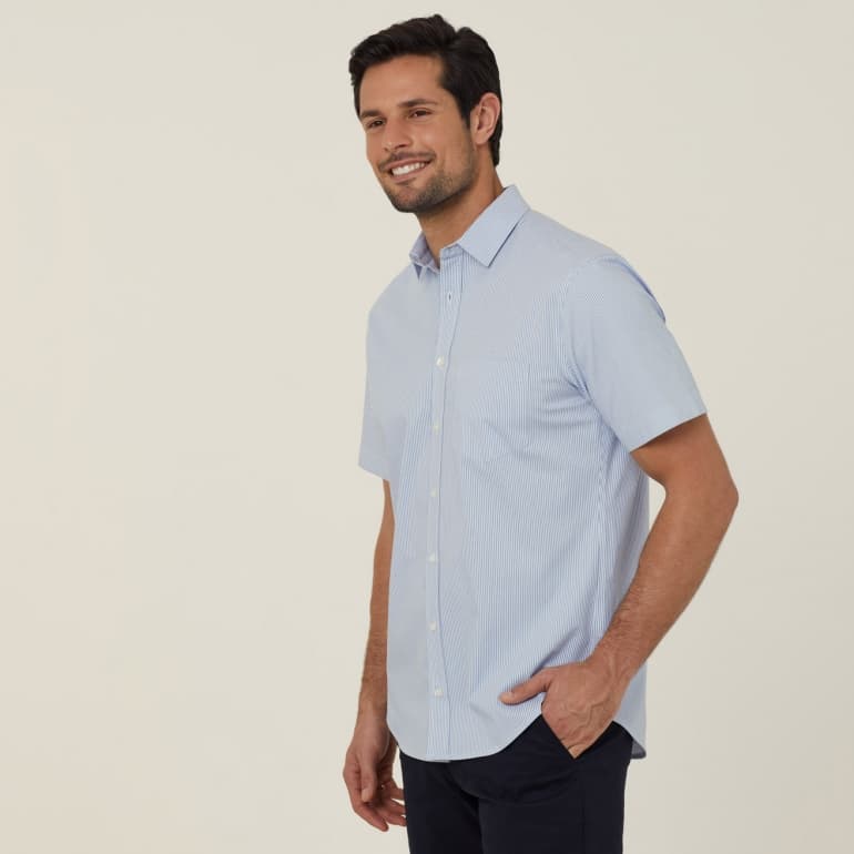 NNT Mens Avignon Stripe Short Sleeve Shirt CATJDK (Light Blue Stripe)