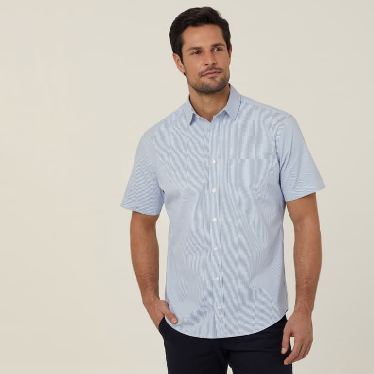 NNT Mens Avignon Stripe Short Sleeve Shirt CATJDK (Light Blue Stripe)_1