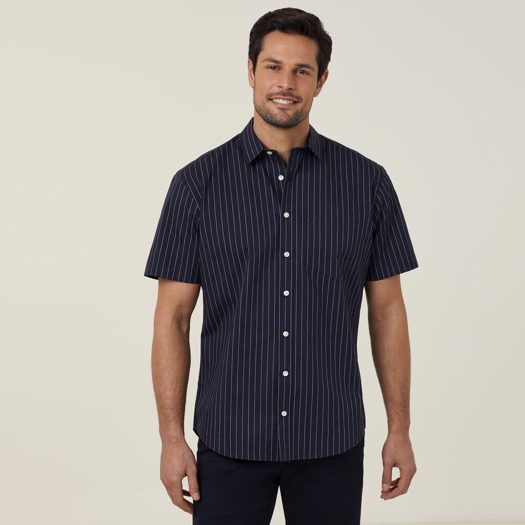 NNT Avignon Pinstripe Short Sleeve Shirt CATJDM (Navy/White)