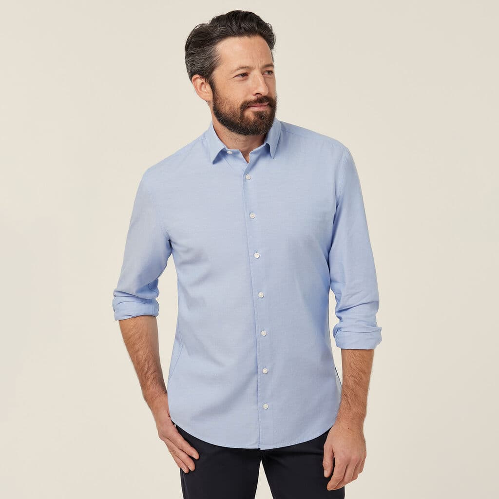 NNT Mens Cotton Chambray Long Sleeve Shirt CATJJU (Light Blue)