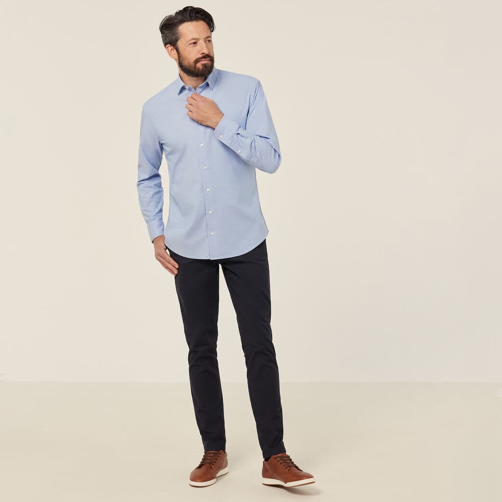 NNT Mens Cotton Chambray Long Sleeve Shirt CATJJU (Light Blue)_3