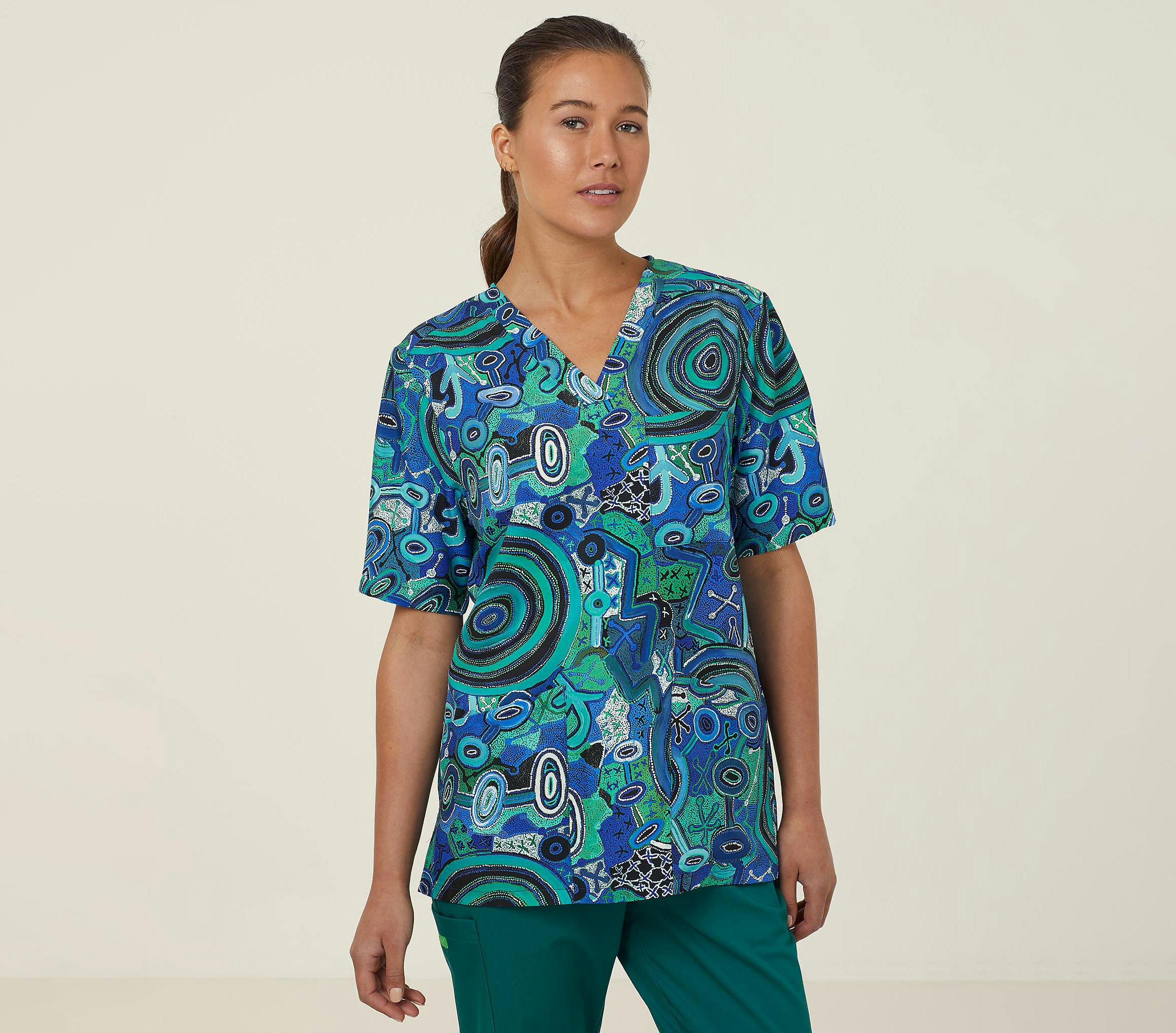 NNT Warlu Scrub Top CATRFR (Green Print)