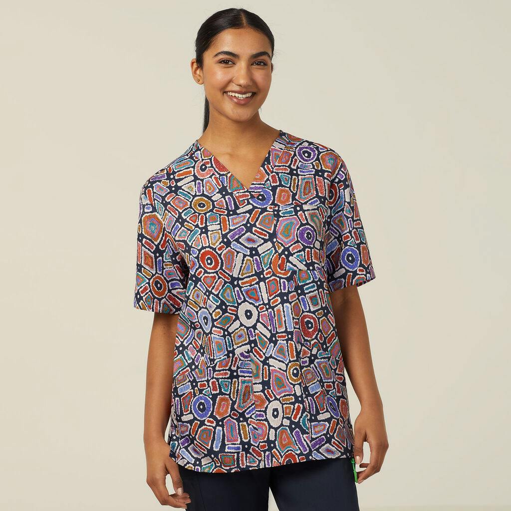 NNT Polyester Print Water Dream Indigenous Scrub Top CATRG9 (Terracotta)