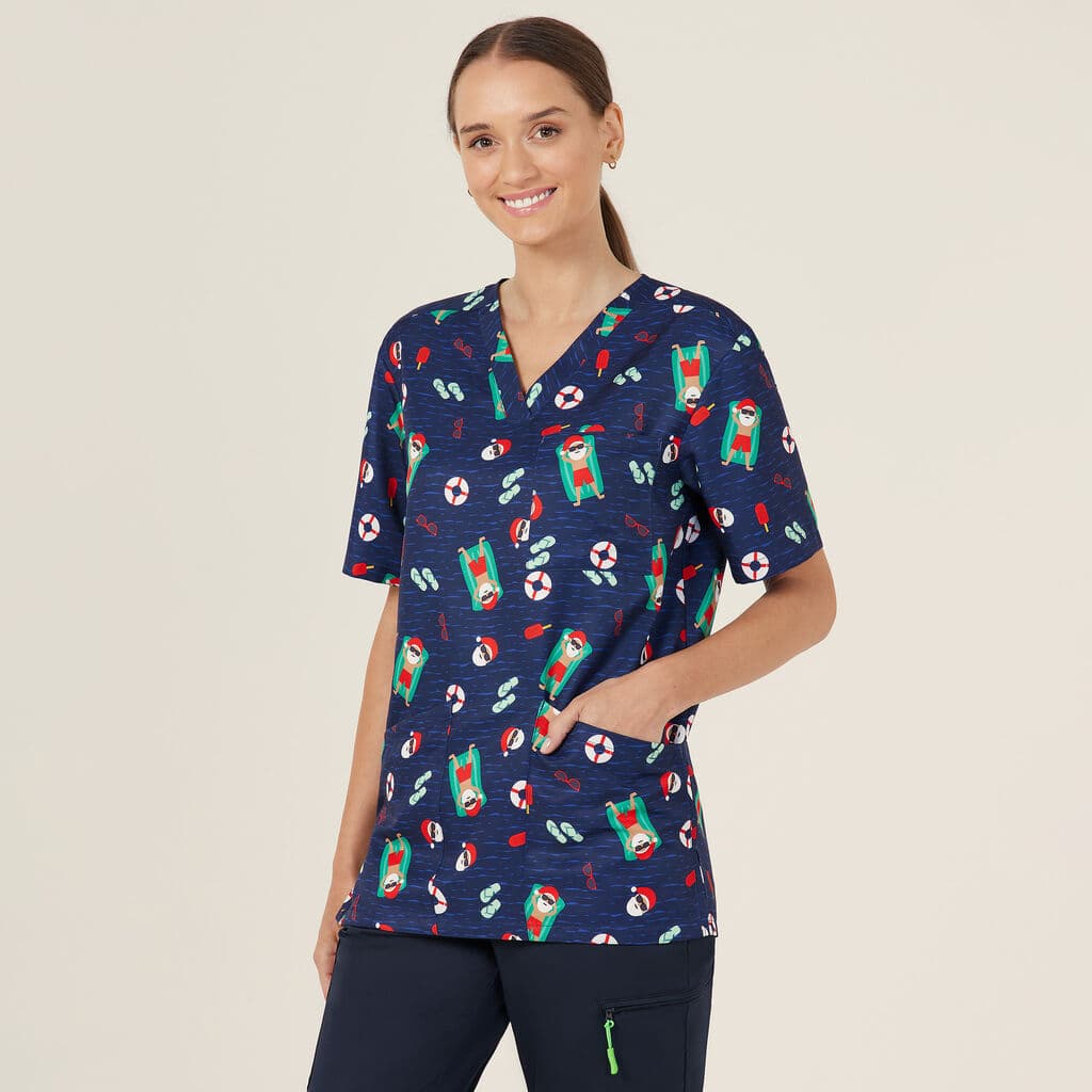 NNT Unisex Festive Santa Pool Party Scrub Top CATRGK (Midnight Santa Print)_1