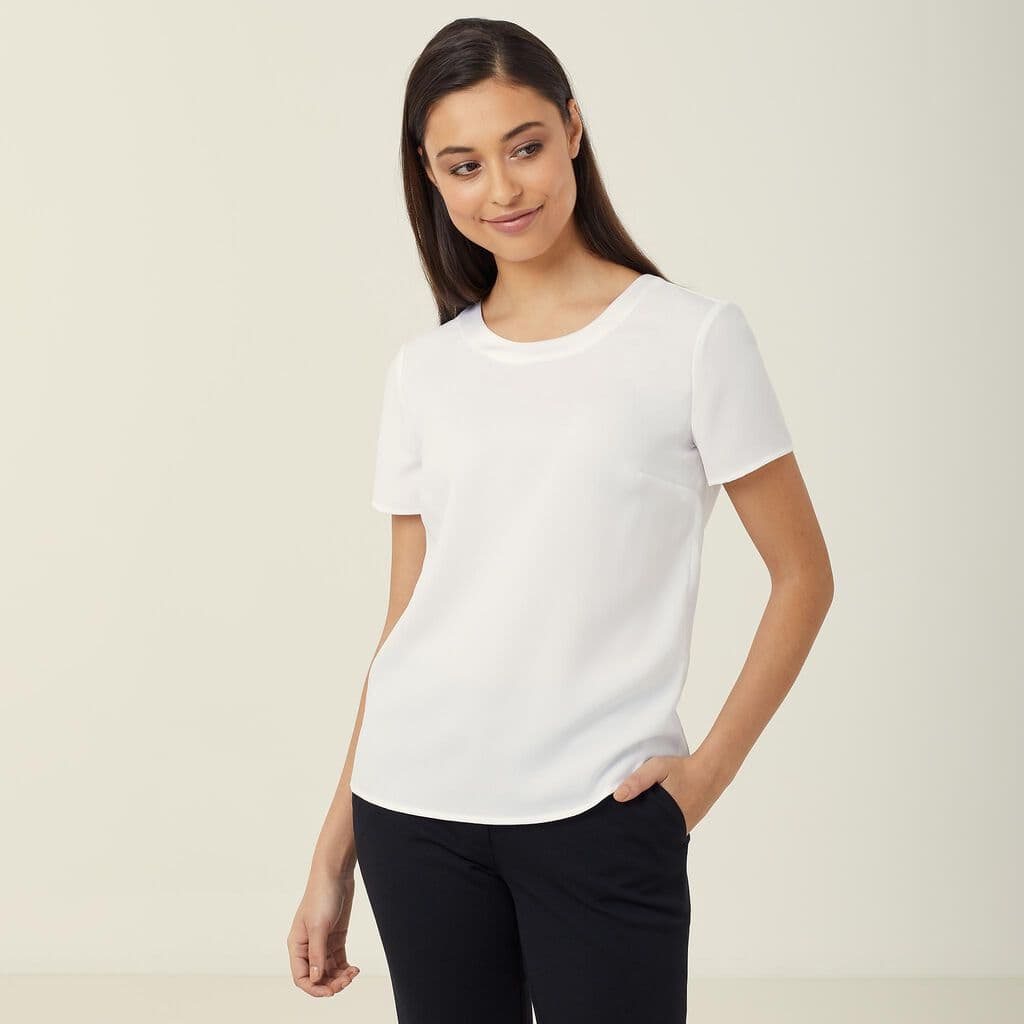 NNT Satin Back Crepe Short Sleeve Top CATU2N (White)