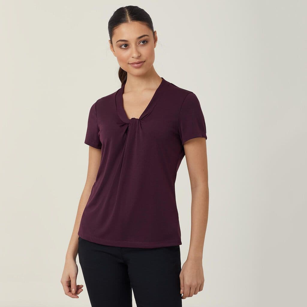 NNT Matt Jersey Twist Neck Short Sleeve Top CATUFS (Blackberry)