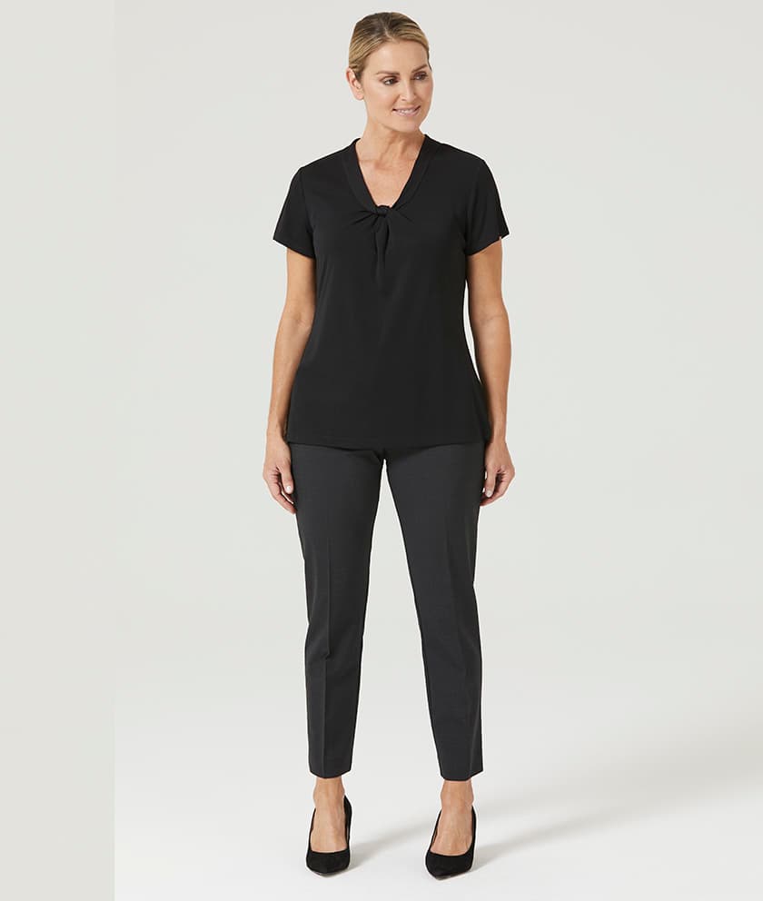 NNT Matt Jersey Twist Neck Short Sleeve Top CATUFS (Black)_4