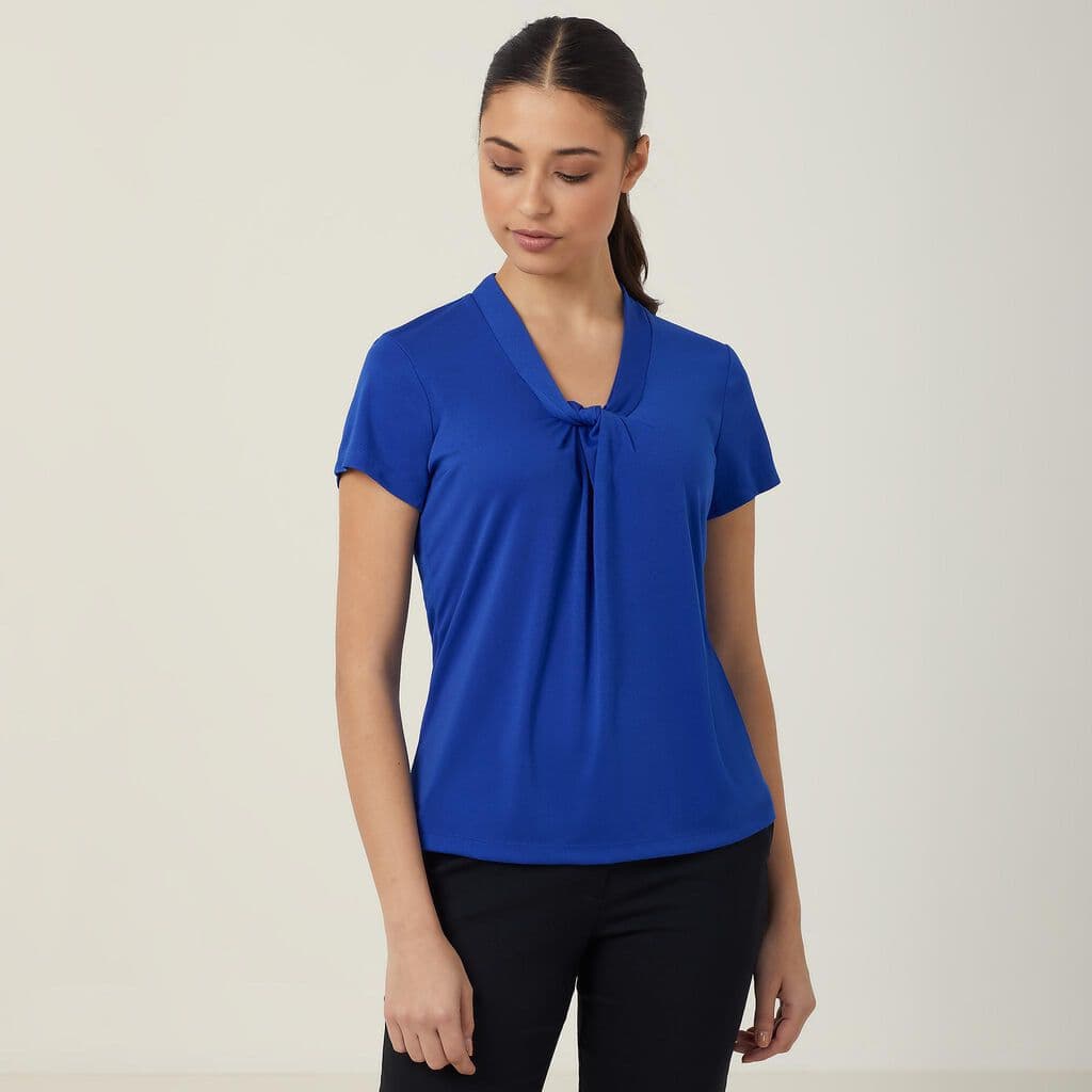 NNT Matt Jersey Twist Neck Short Sleeve Top CATUFS (Cobalt)