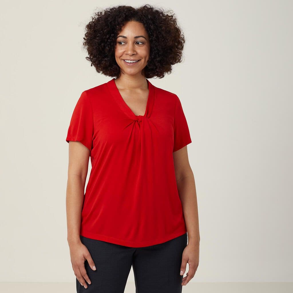 NNT Matt Jersey Twist Neck Short Sleeve Top CATUFS (Red)