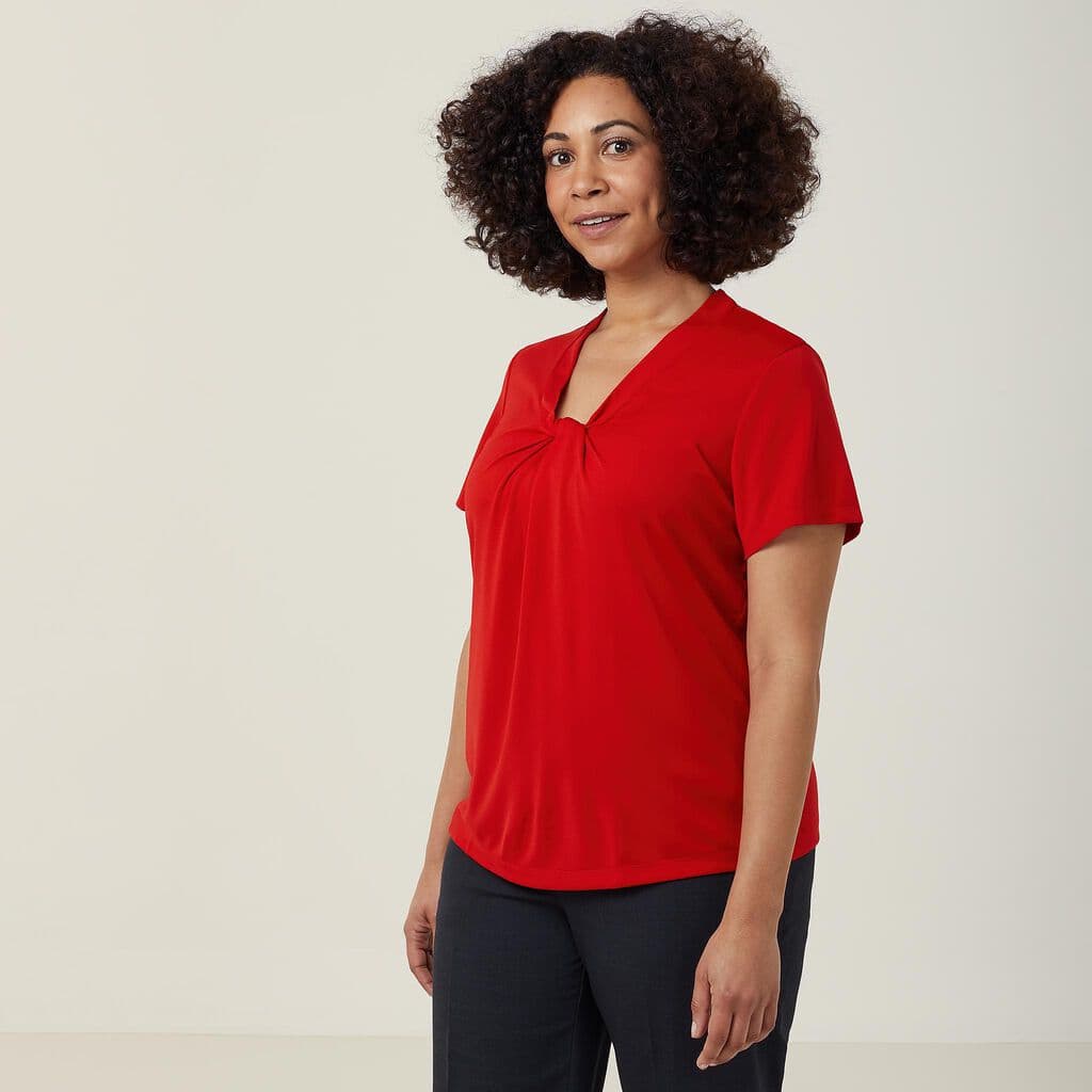 NNT Matt Jersey Twist Neck Short Sleeve Top CATUFS (Red)_1