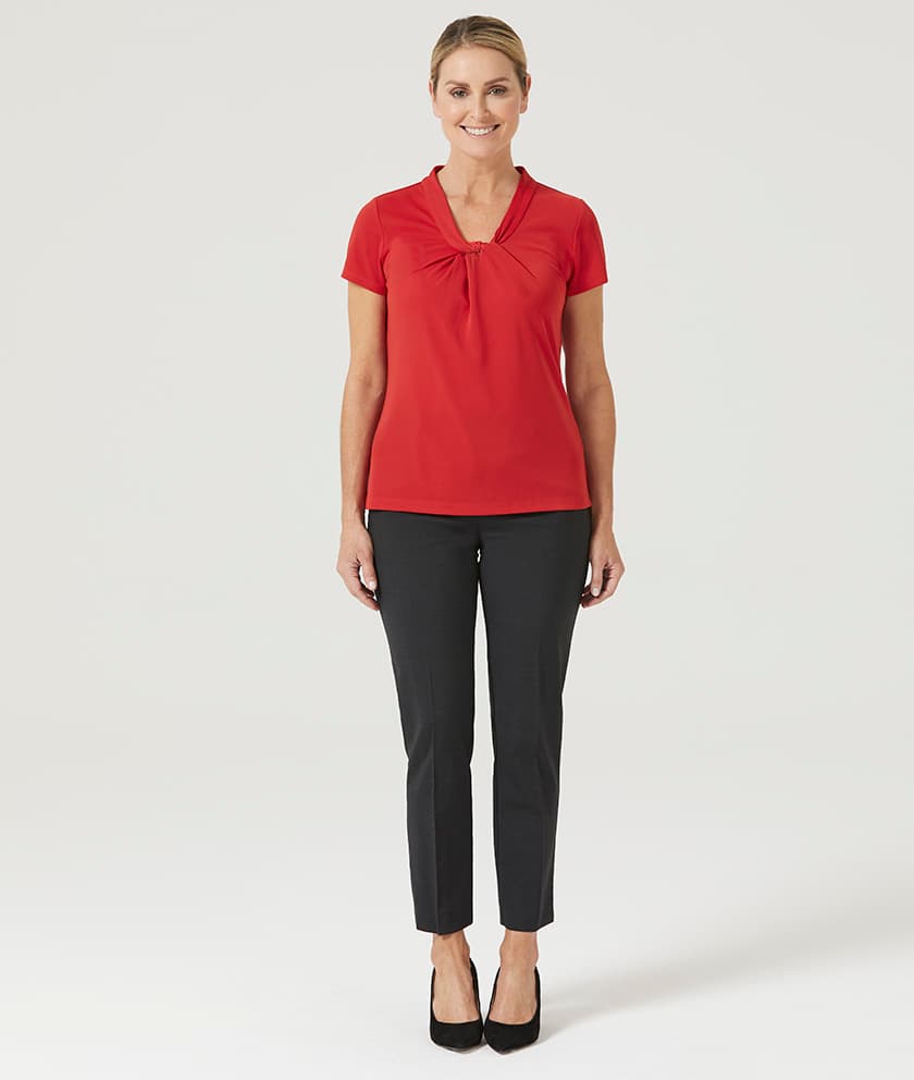 NNT Matt Jersey Twist Neck Short Sleeve Top CATUFS (Red)_4