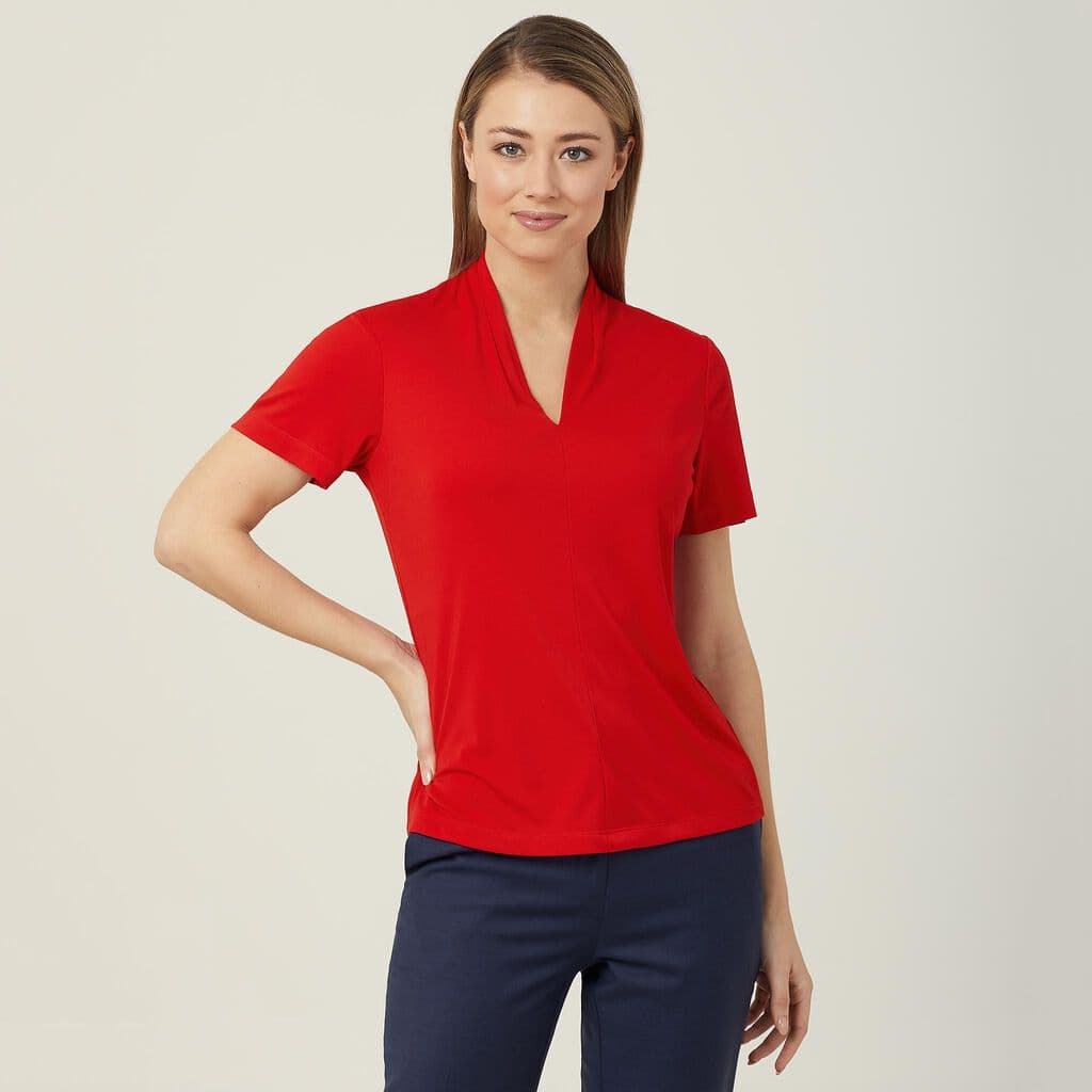 NNT Matt Jersey V Neck Short Sleeve Top CATUHP (Red)