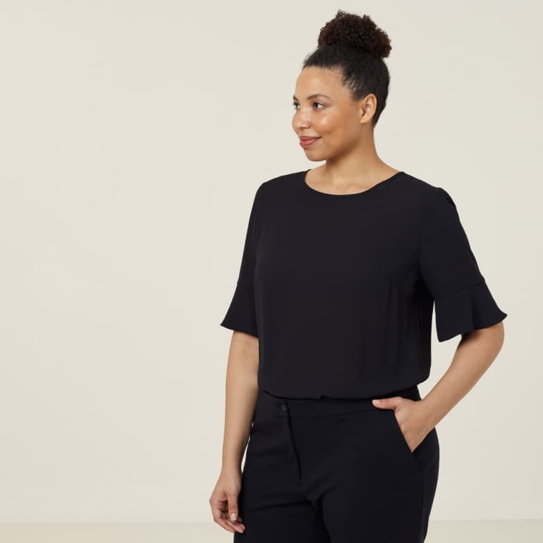 NNT Womens Georgie Fluted Sleeve Top CATUK4 (Black)