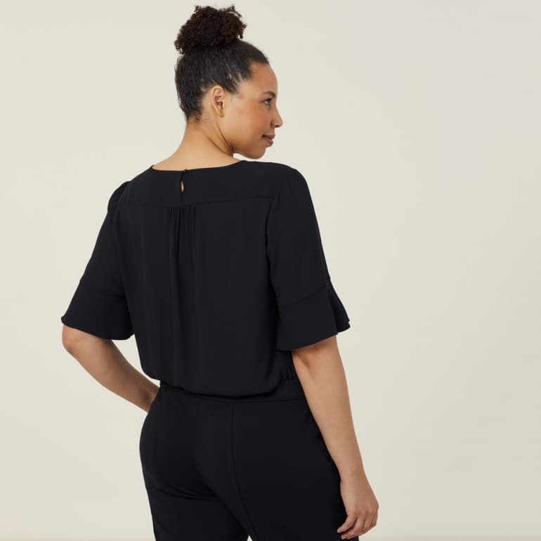 NNT Womens Georgie Fluted Sleeve Top CATUK4 (Black)_2