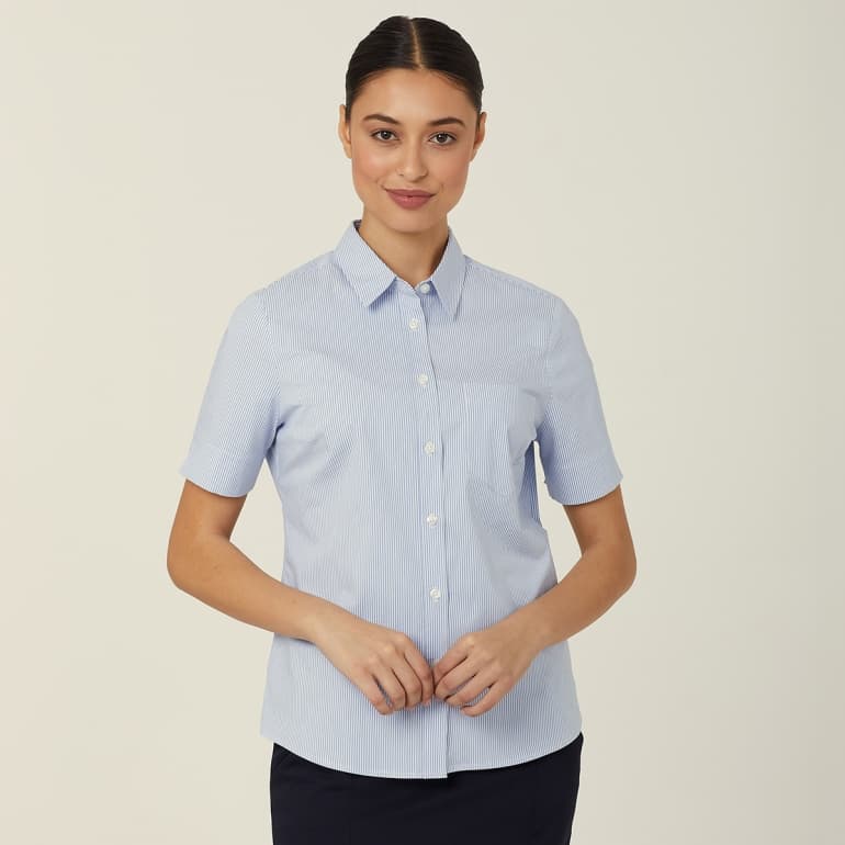 NNT Womens Avignon Stripe Short Sleeve Shirt CATUK5 (Light Blue Stripe)
