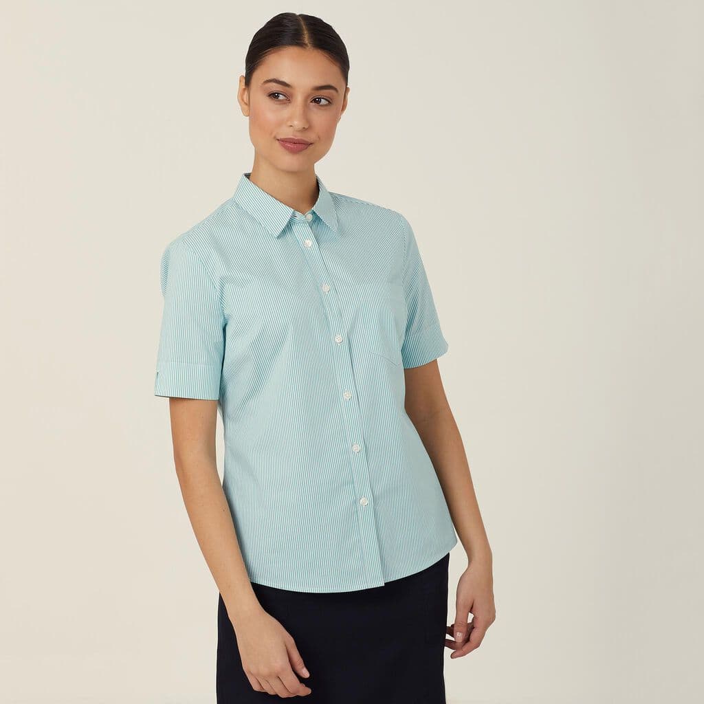 NNT Womens Avignon Stripe Short Sleeve Shirt CATUK5 (Mint White)