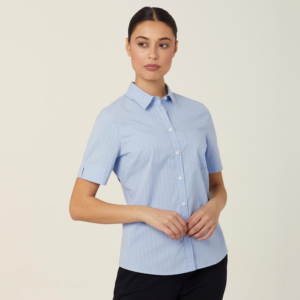 NNT Avignon Pinstripe Short Sleeve Shirt CATUK6 (Light Blue Pinstripe)