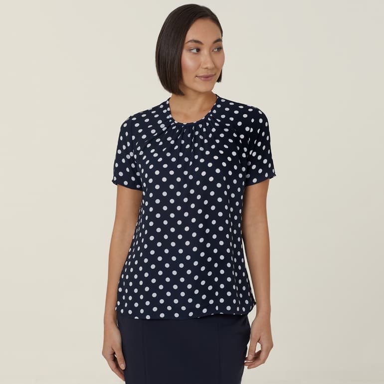 NNT Womens Georgie Short Sleeve Blouse CATUKF (Print/Navy)