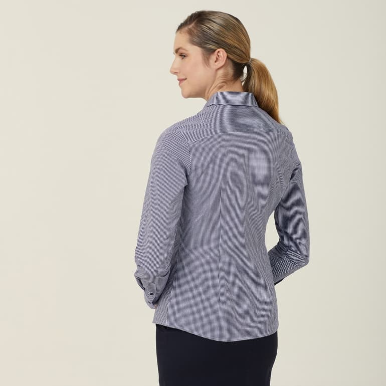 NNT Womens Avignon Gingham Check Long Sleeve Slim Fit Shirt CATUKS (Navy White Check)_2