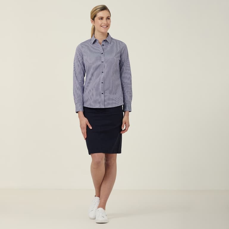 NNT Womens Avignon Gingham Check Long Sleeve Slim Fit Shirt CATUKS (Navy White Check)_3