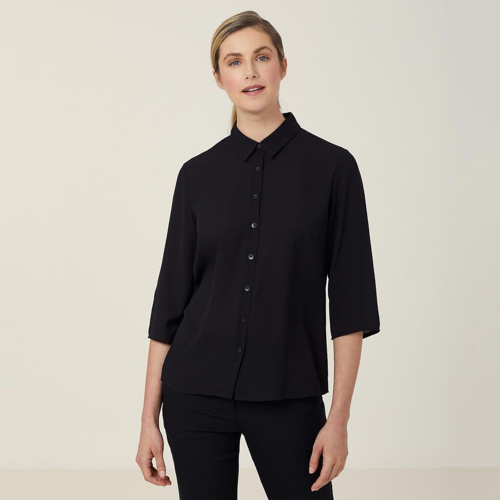 NNT Georgie 3/4 Sleeve Pleat Back Shirt CATUKZ (Black)