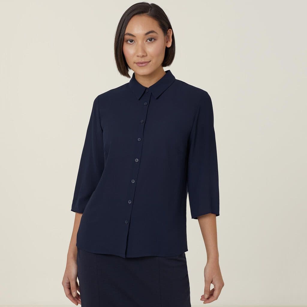 NNT Georgie 3/4 Sleeve Pleat Back Shirt CATUKZ (Navy)