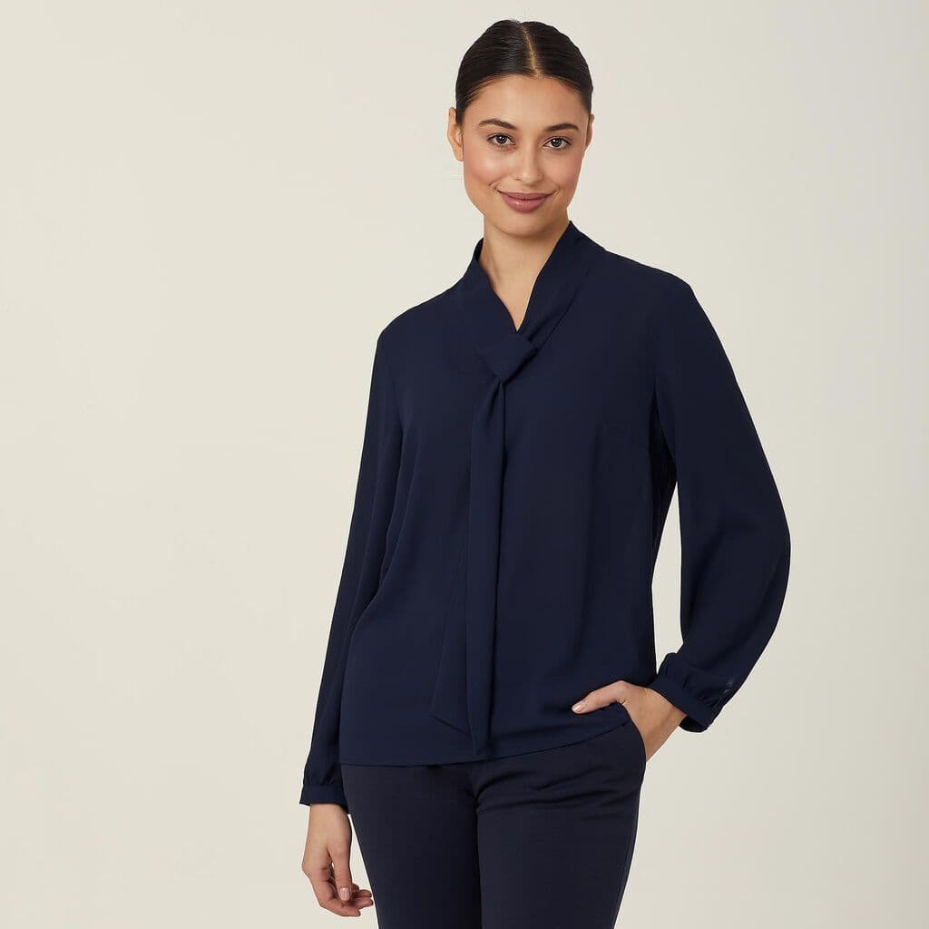 NNT Georgie Tie Neck Blouse CATUL2 (Navy)